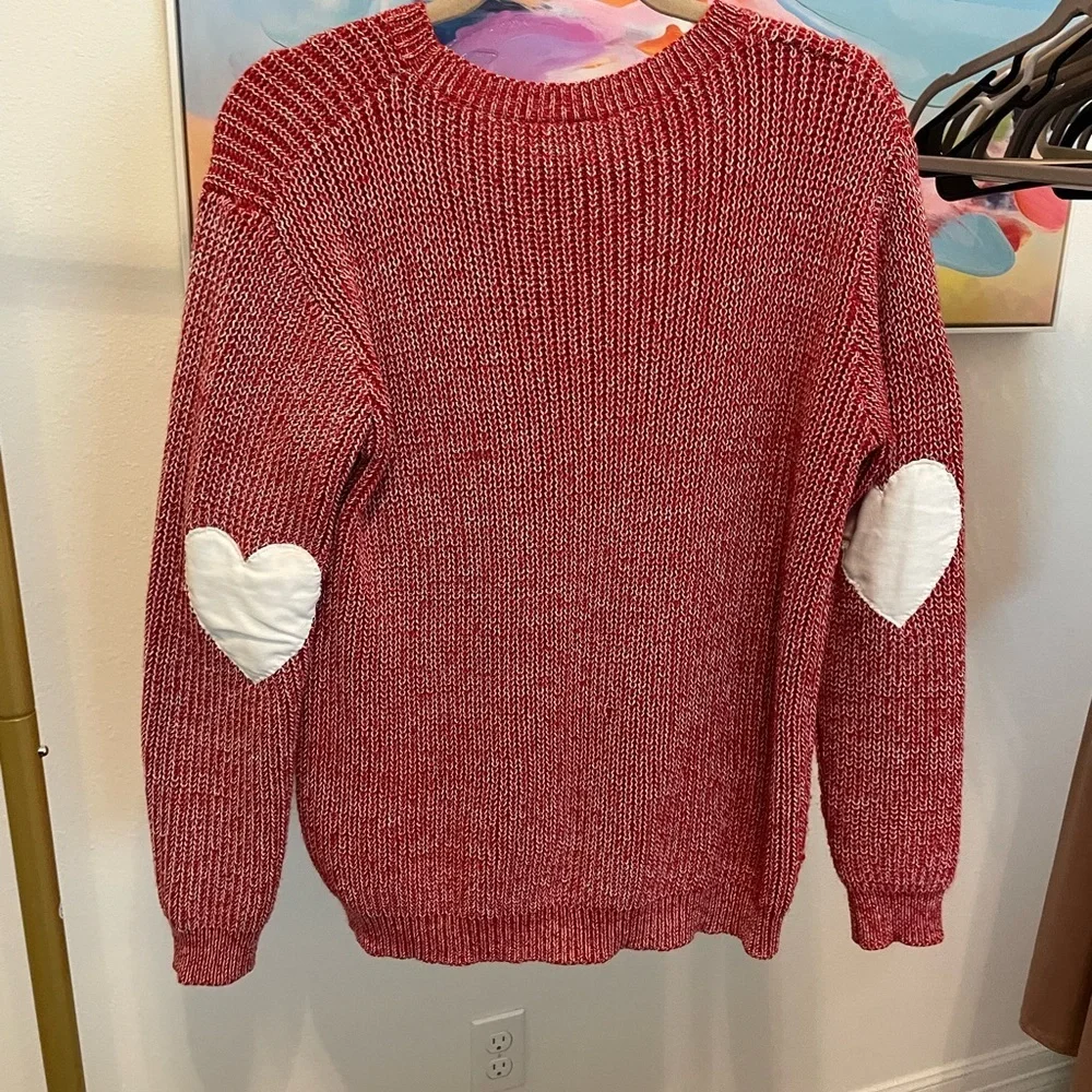 Cozy Red Knit Sweater heart sleeve warm holiday valentines love cozy - Picture 4 of 6